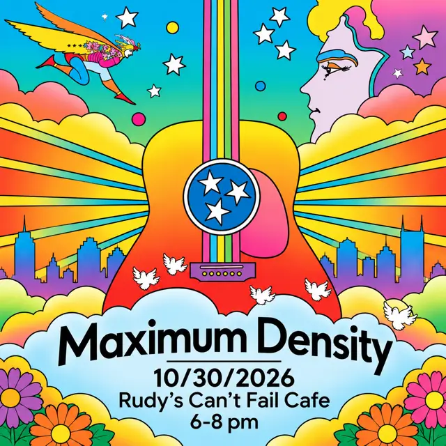 Maximum Density live at Rudy’s Can’t Fail Cafe, October 30, 2026, 6–8 pm.